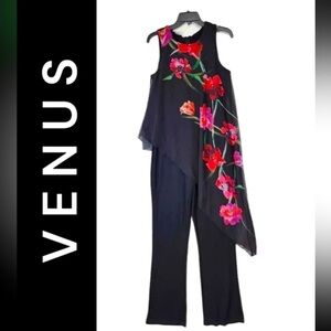 Venus Assymetrical Sleeveless Jumpsuits Woman Black  Size 8 Floral